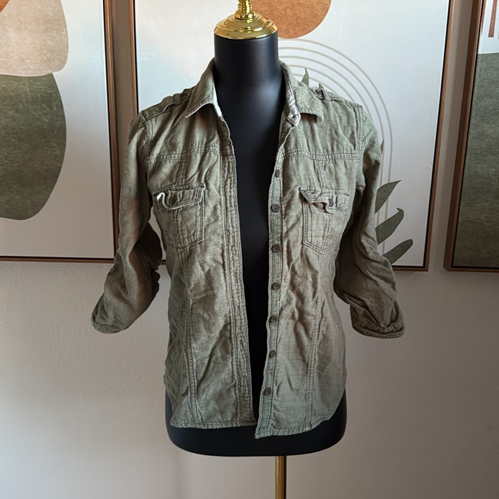 3/$10 Abercrombie & Fitch Olive Green Button-Up Shirt Jacket